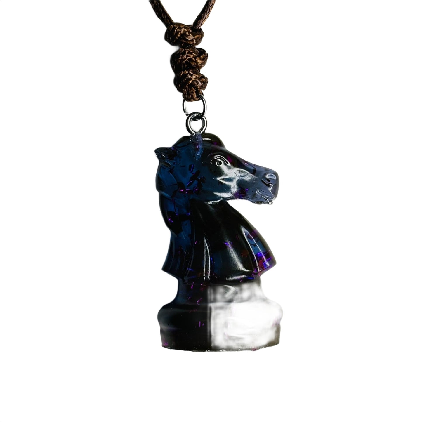 Transparent Blue Knight - Handmade Resin Chess Necklace