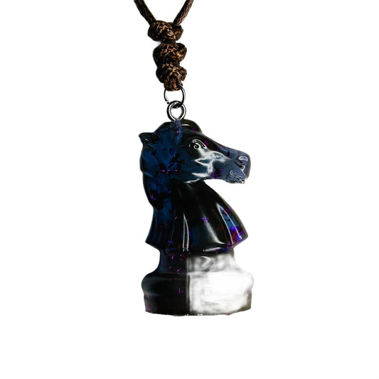 Transparent Blue Knight - Handmade Resin Chess Necklace