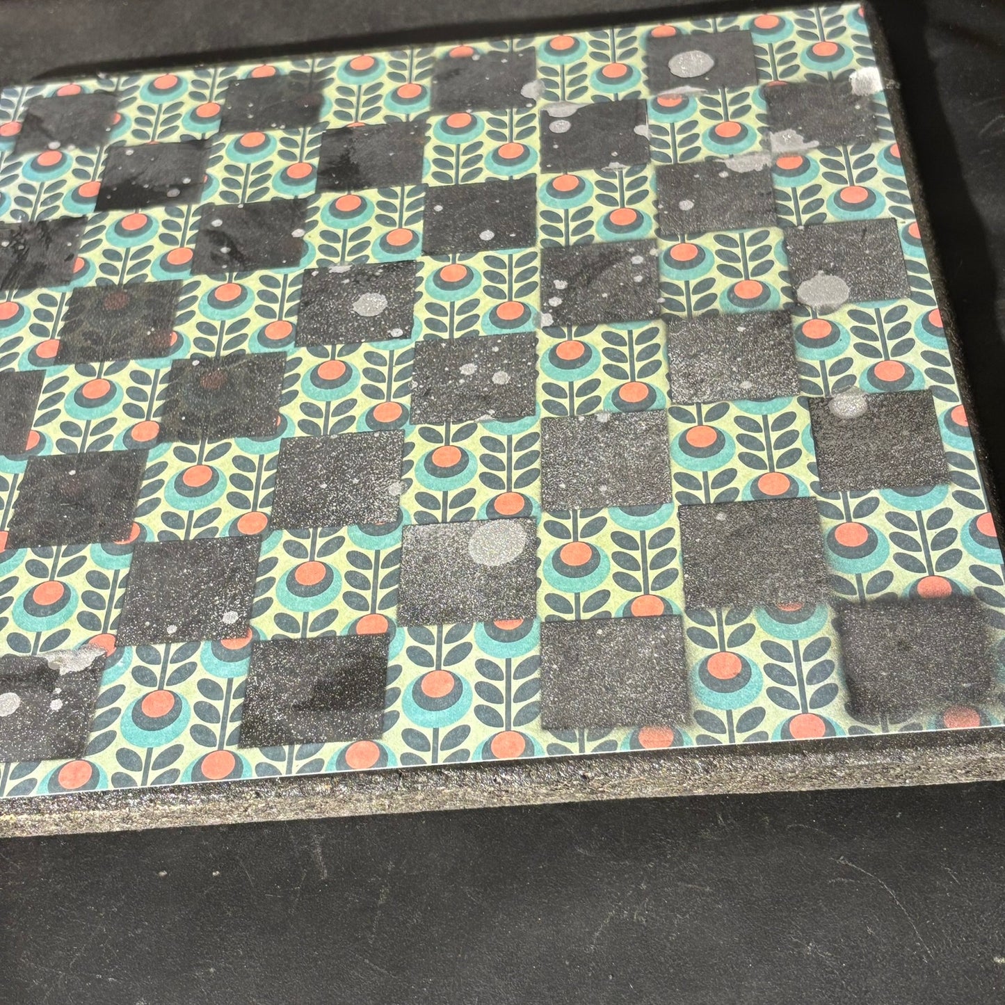 Vintage Peach Flowers - Scrapbook Chess Board