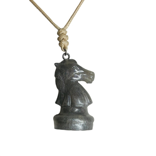 Silver Gray Knight - Handmade Resin Chess Necklace