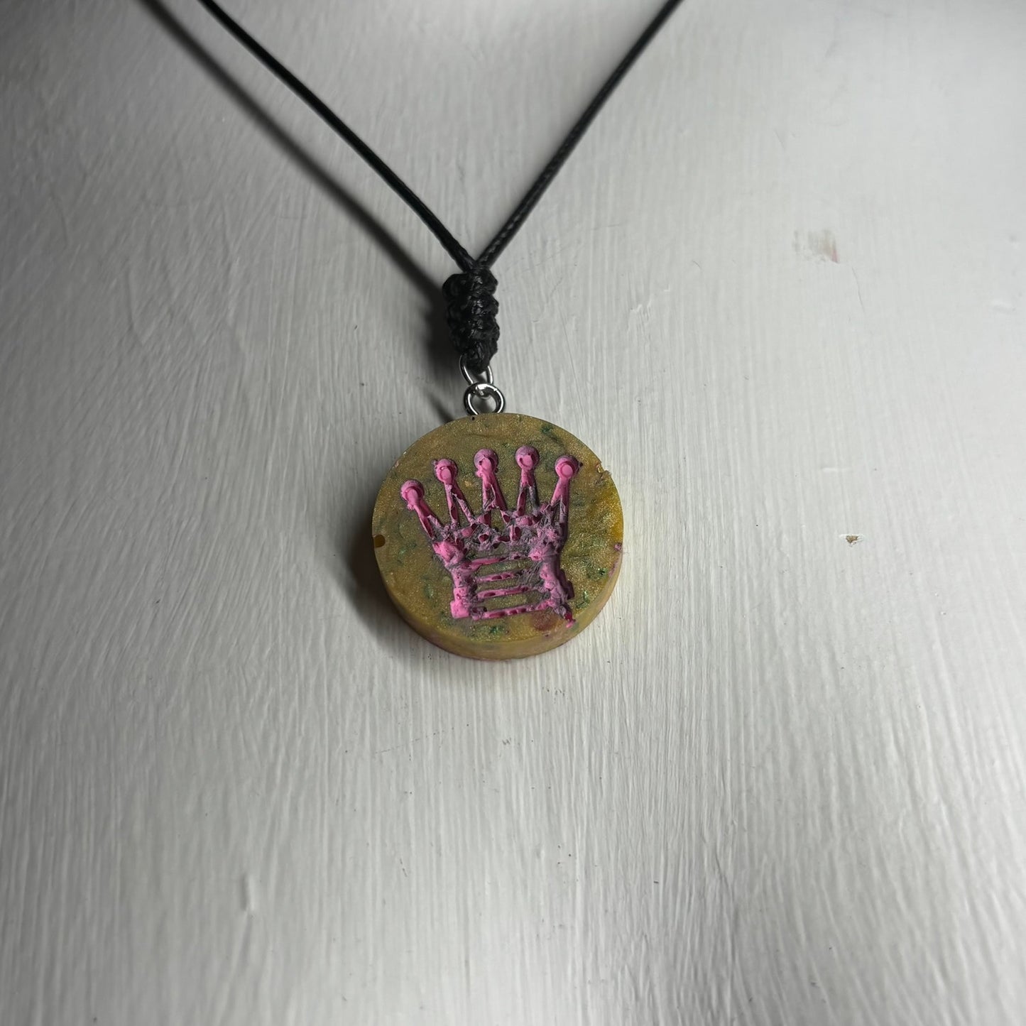 Fantastic Green Pink Queen - Handmade Resin Chess Necklace