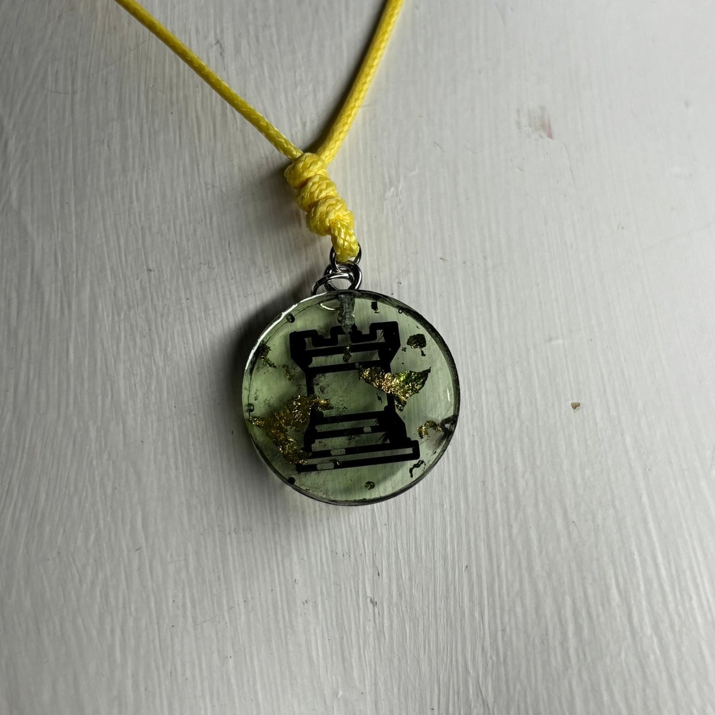 Translucent Green Rook - Handmade Resin Chess Necklace