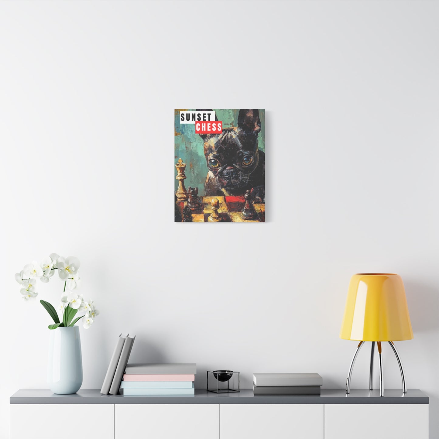 Pup Plays Chess - Canvas Print 16"x20"