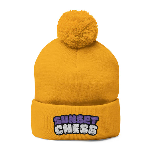 Sunset Chess - Pom Pom Golden Yellow Beanie