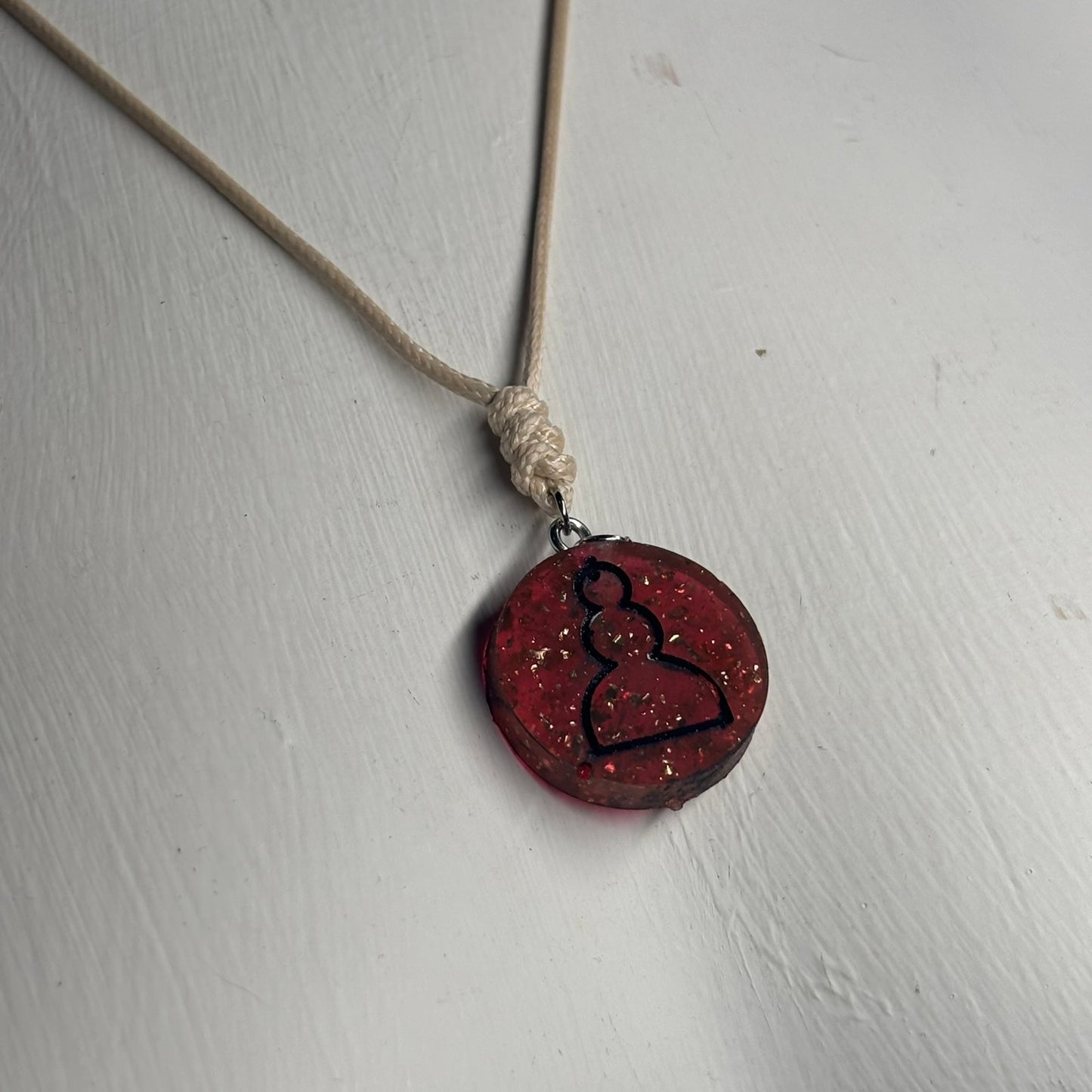 Cream Red Pawn - Handmade Resin Chess Necklace