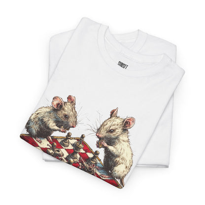 Rats Playing Chess - White Tee - Unisex Heavy Cotton Tee