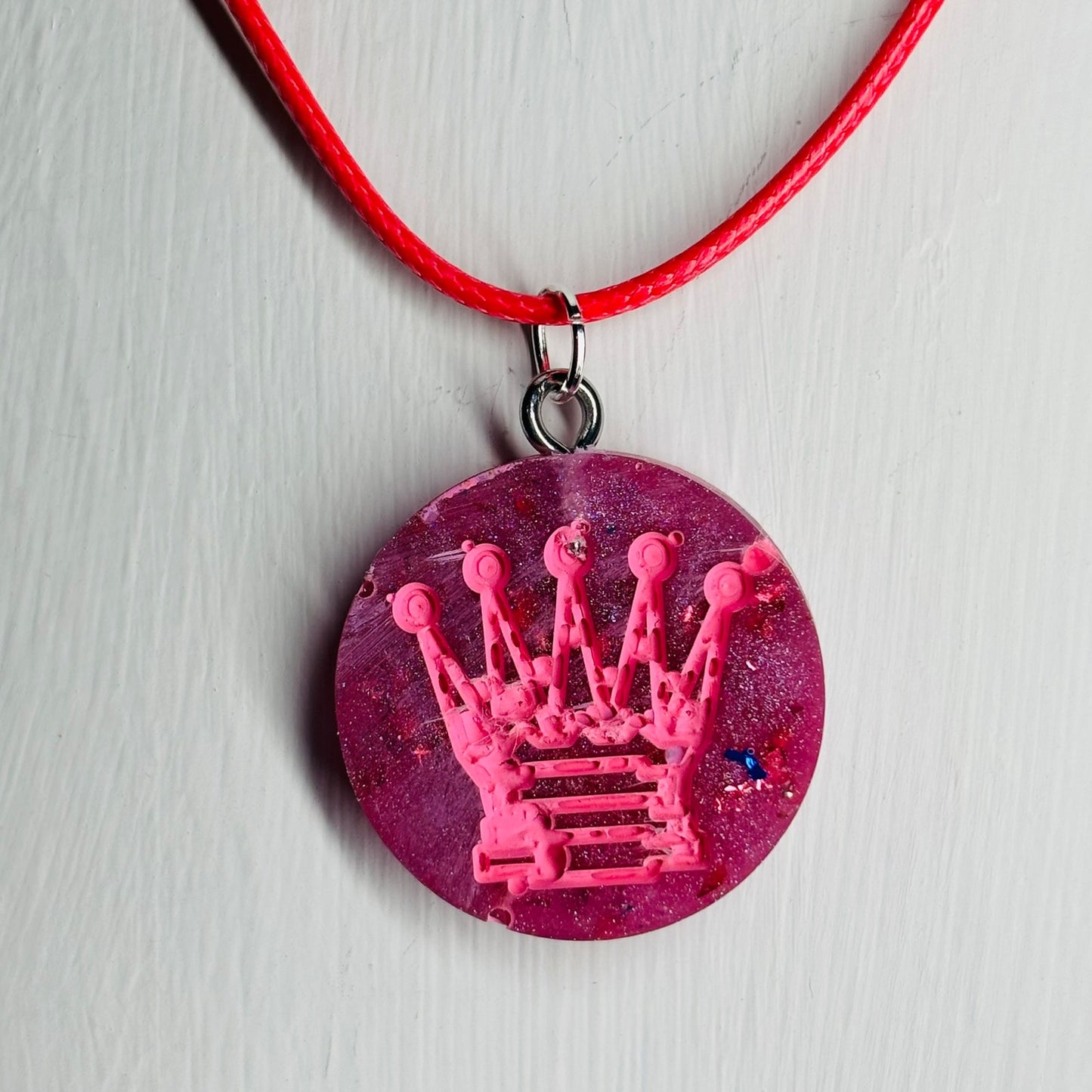 Hot Pink Queen - Handmade Resin Chess Necklace