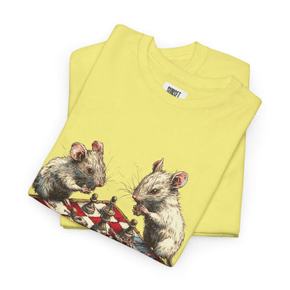 Rats Playing Chess - Lime Yellow Tee - Unisex Heavy Cotton Tee