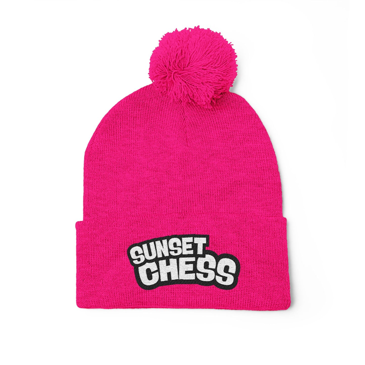 Sunset Chess - Pom Pom Hot Pink Beanie