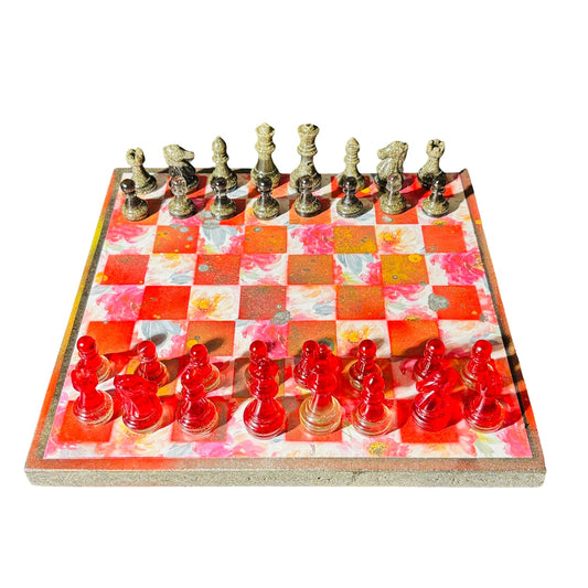 Opal Fire Red Flower - Scrapbook Chess Set