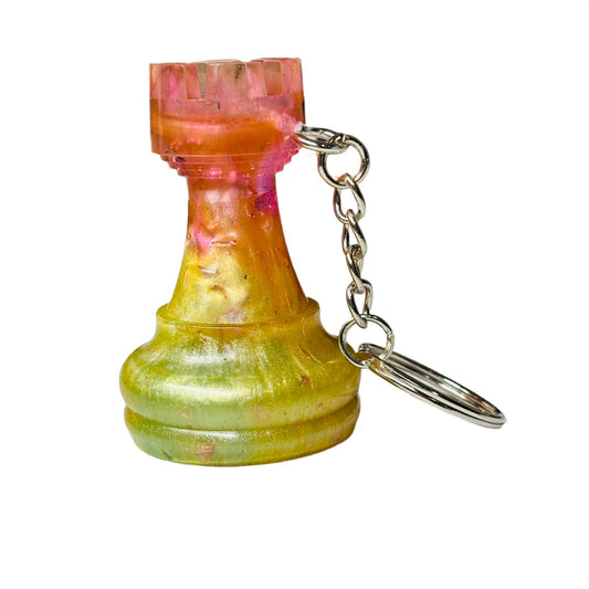 Sunny Pink Rook - Handmade Resin Keychain - Large Edition