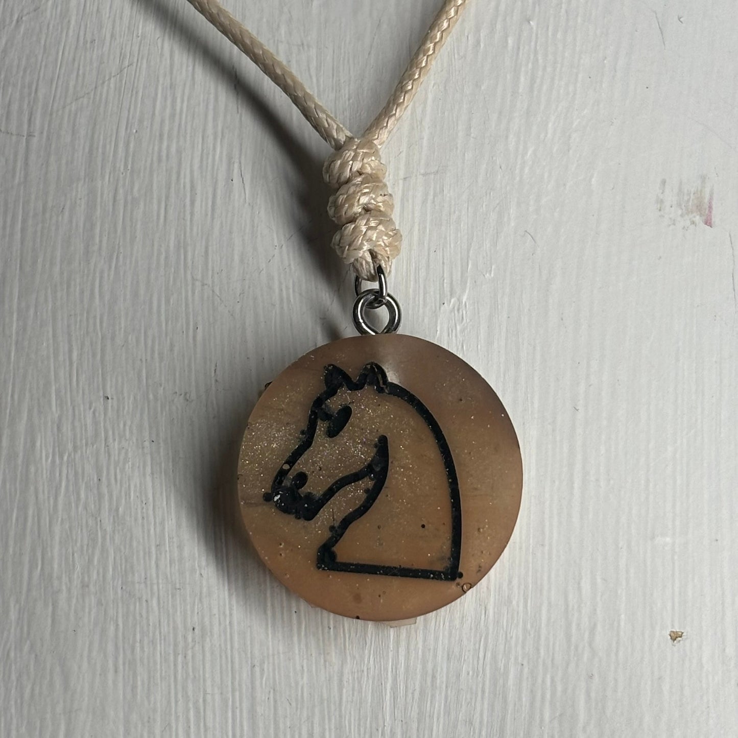 Cream Tan Knight - Handmade Resin Chess Necklace