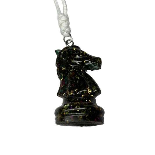 Crystal Dark Forest Knight- Handmade Resin Chess Necklace