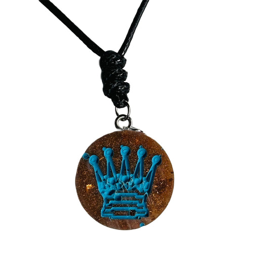 Vintage Blue Queen Print - Handmade Resin Chess Necklace
