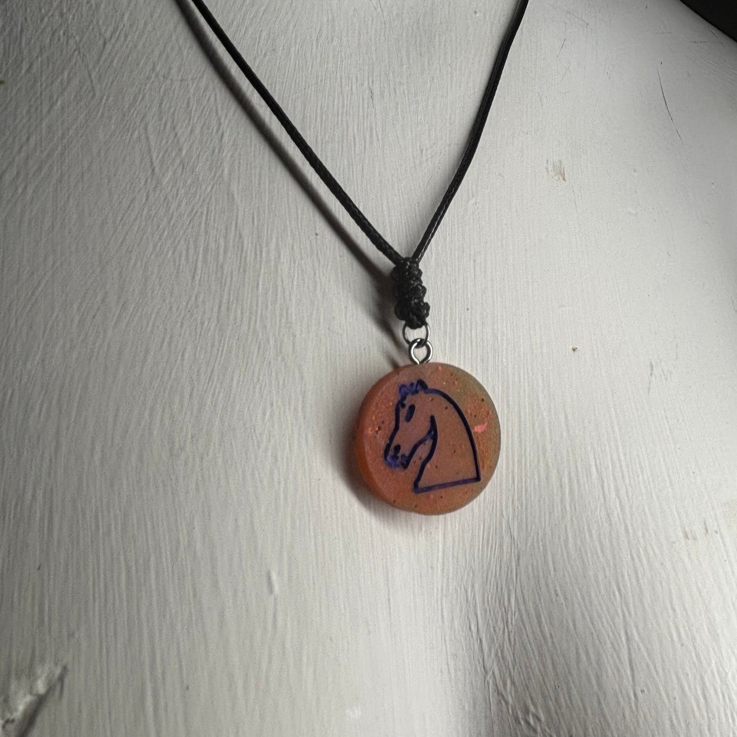Purple Orange Knight - Handmade Resin Chess Necklace