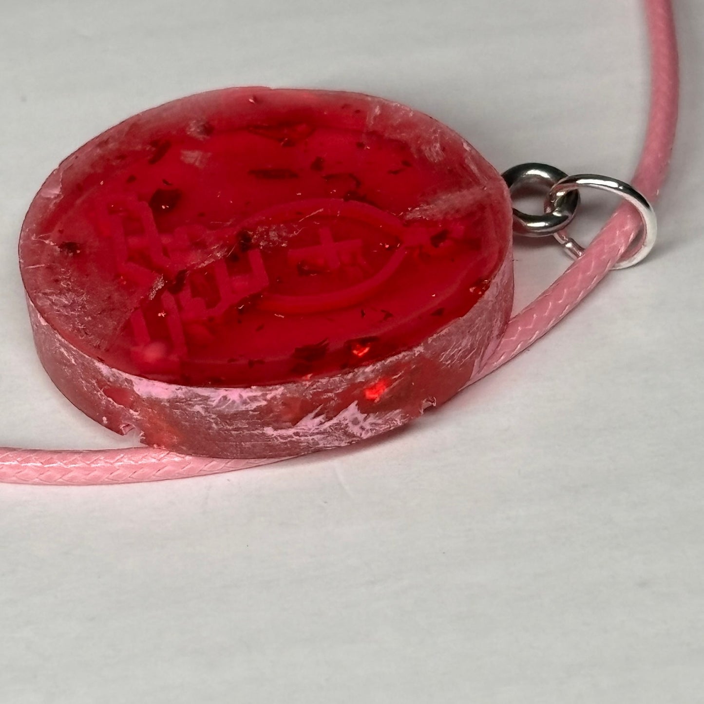 Red Pink Bishop - Handmade Resin Chess Necklace