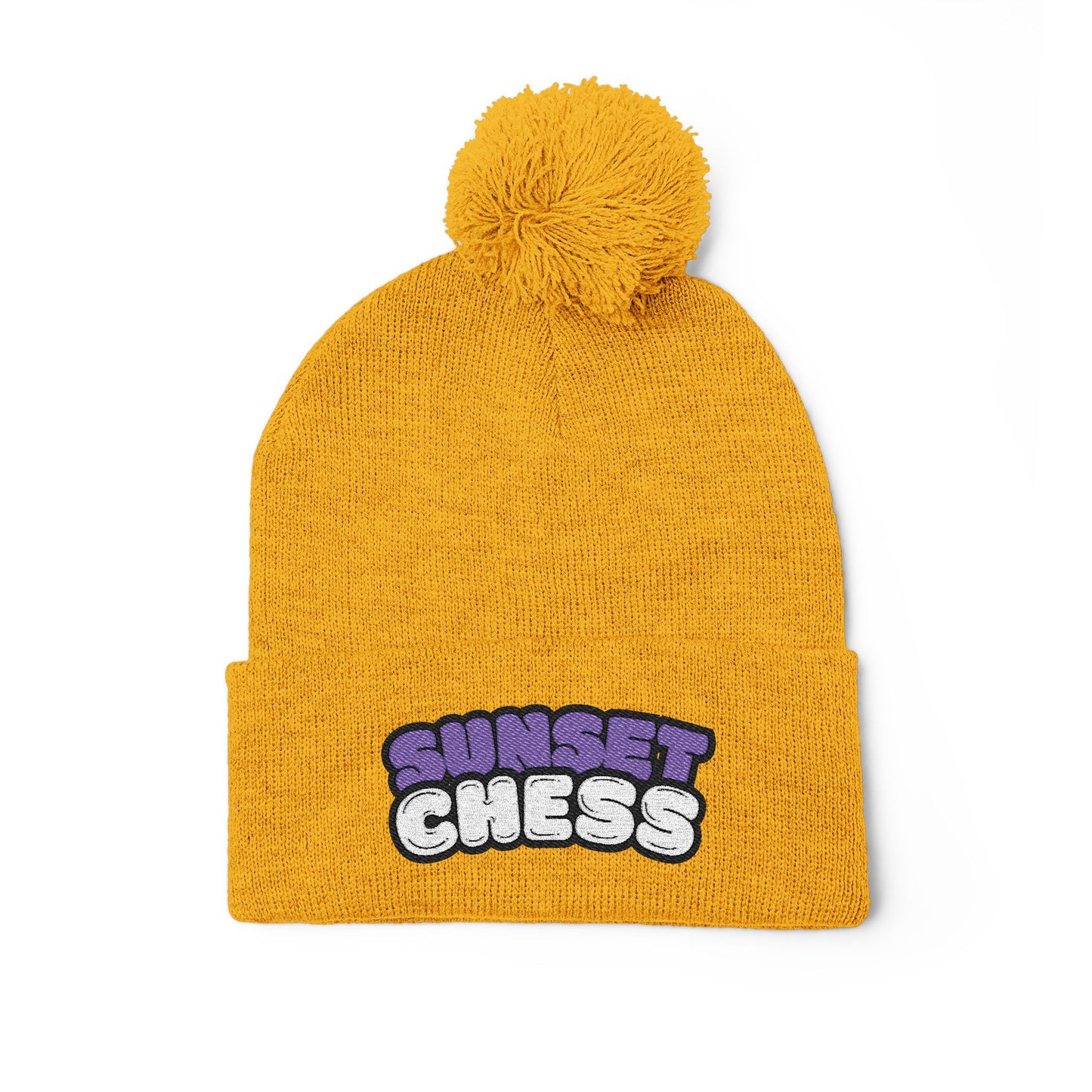 Sunset Chess - Pom Pom Golden Yellow Beanie