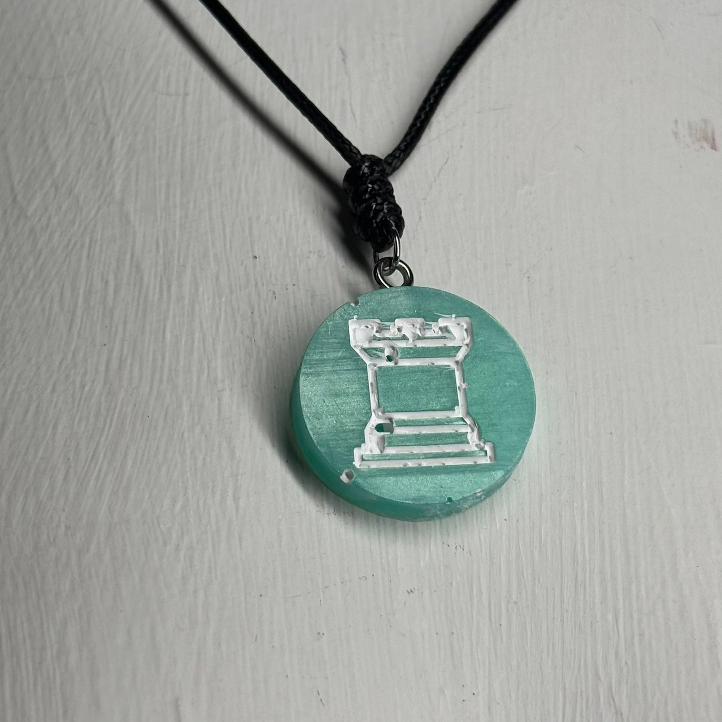 Aqua Green Rook - Handmade Resin Chess Necklace