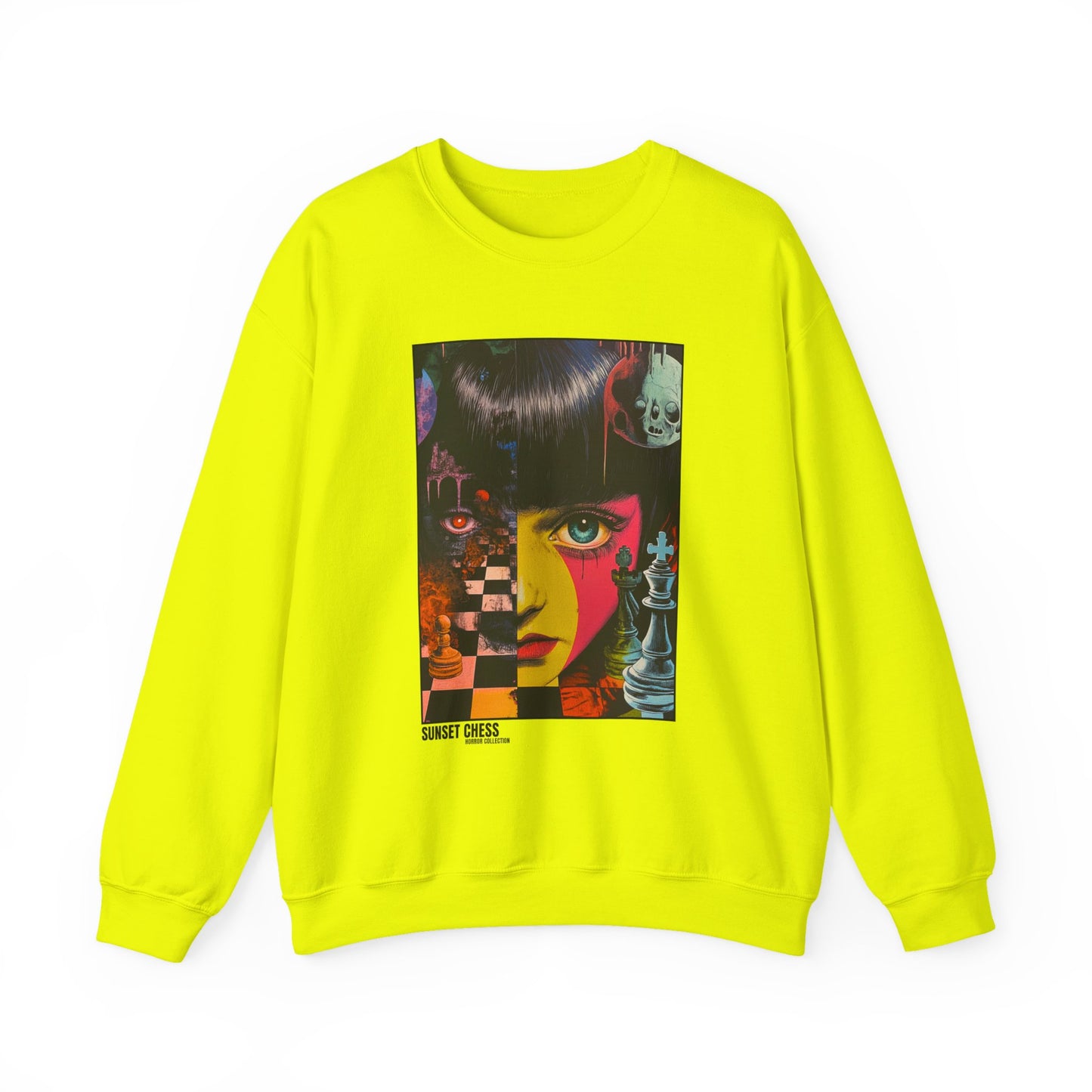 Freaks Come Out  - Neon Green Chess Crewneck Sweater