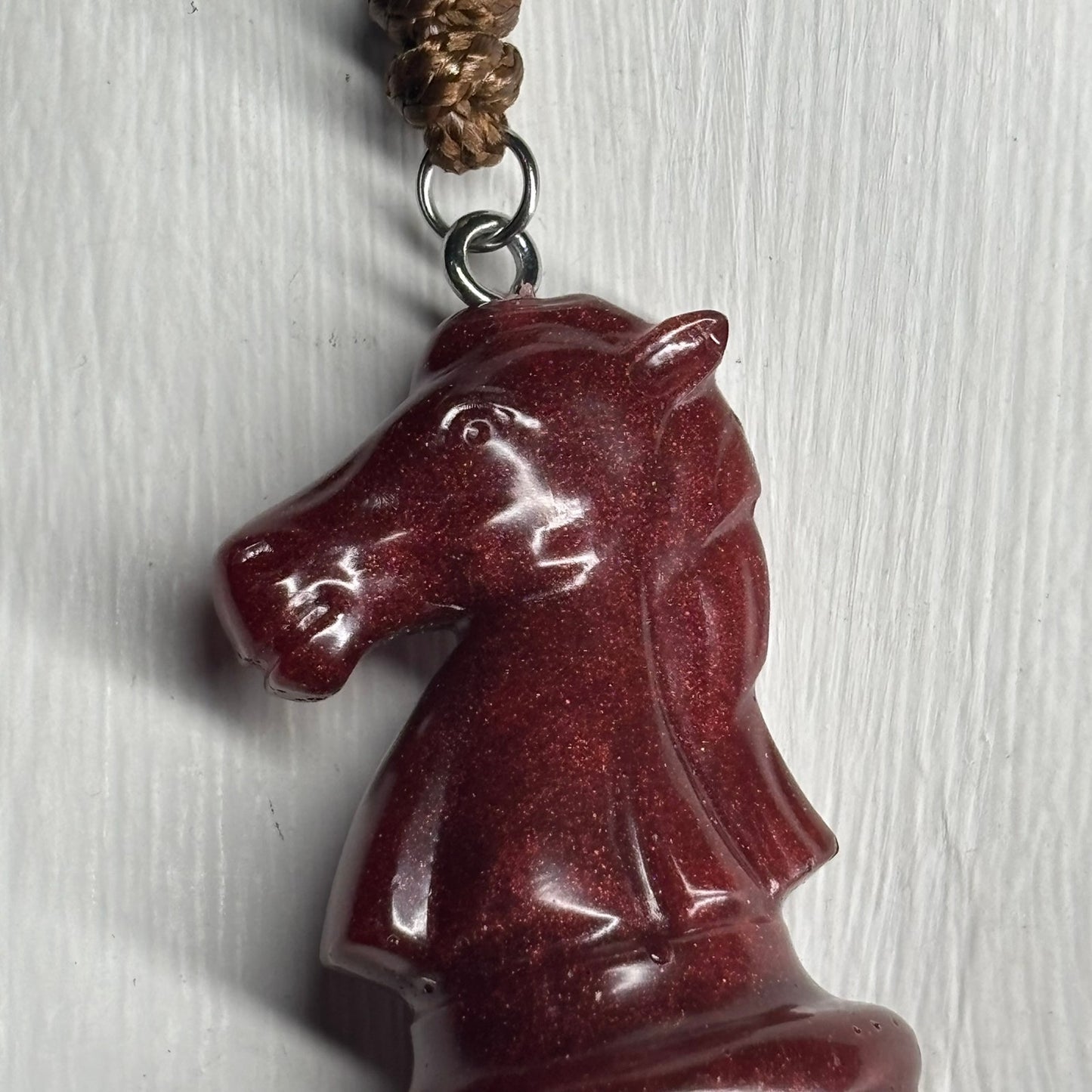 Violet Red Knight - Handmade Resin Chess Necklace