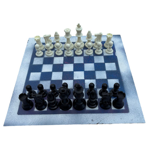Blue & White - Painted Chess Set