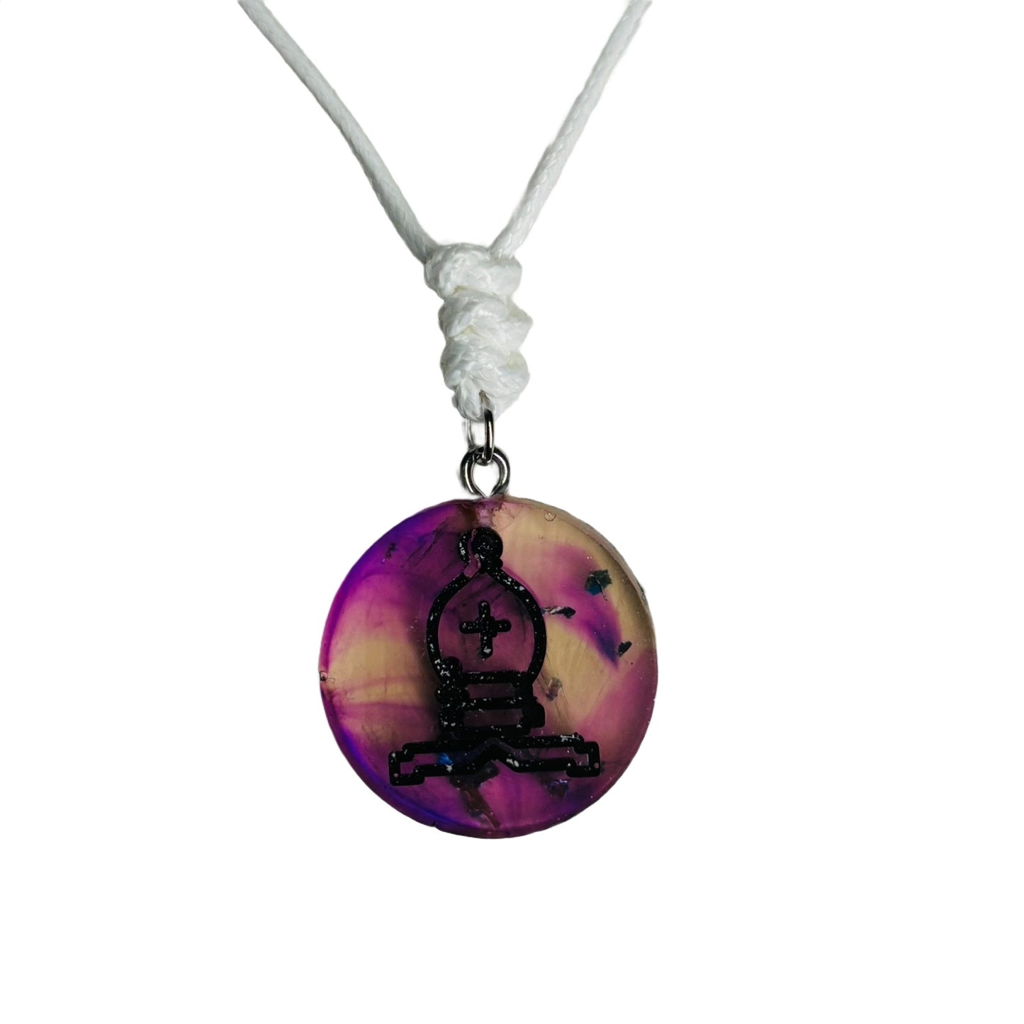 Cosmic Purple Bishop - Handmade Resin Chess Necklace