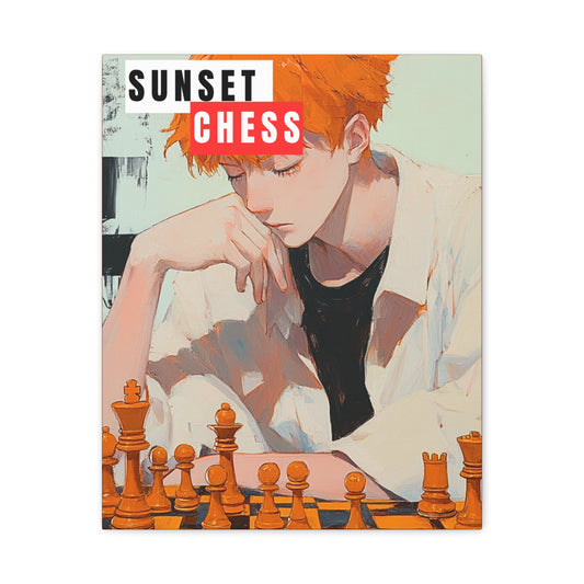 Anime Man Ponders The Game - Canvas Chess Print 16"x20"