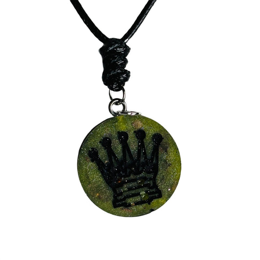 Dark Green Queen - Handmade Resin Chess Necklace