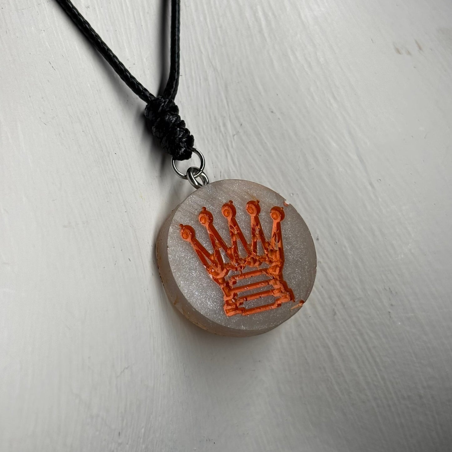 Silvery Gray Orange Queen - Handmade Resin Chess Necklace