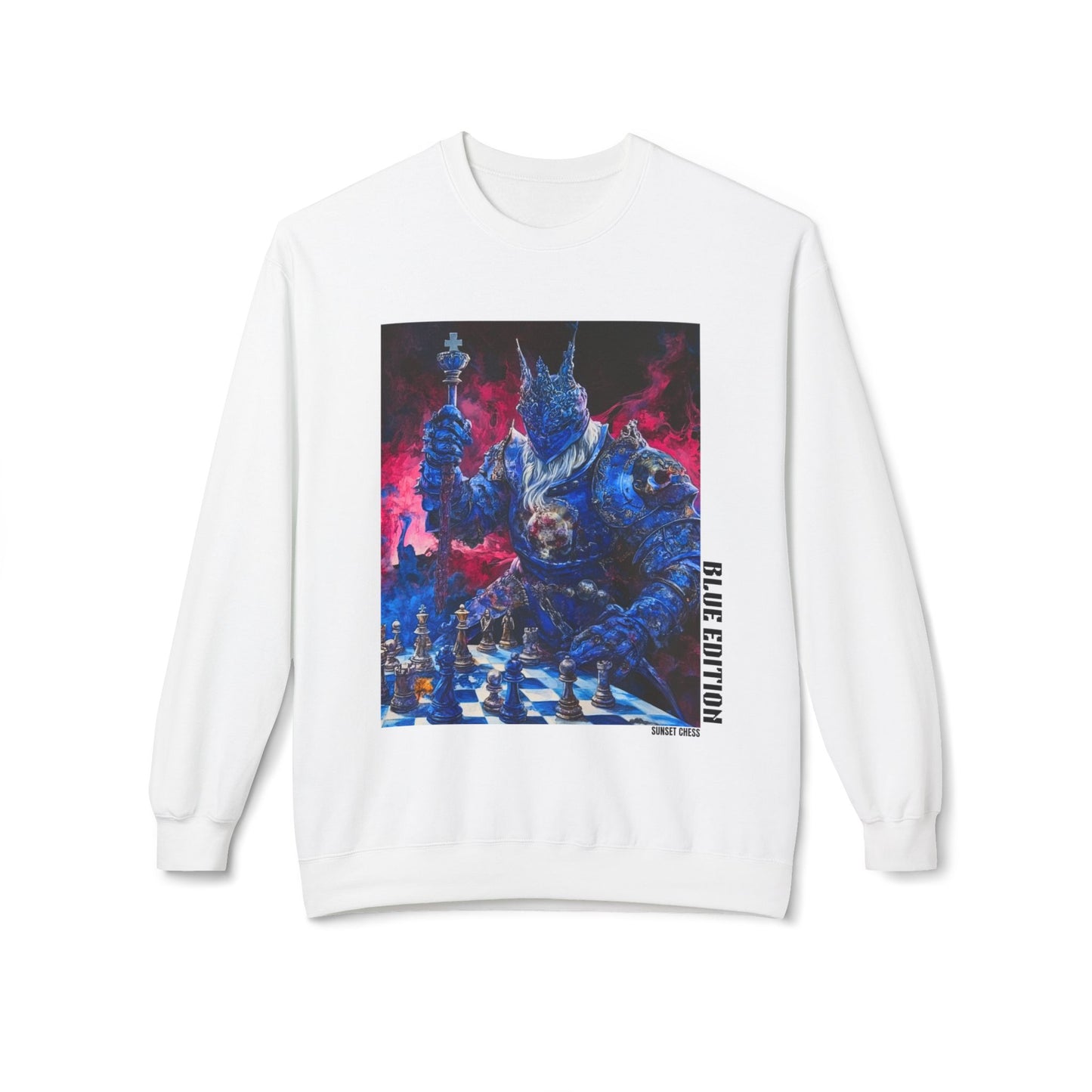 Blue Royalty Chess - White Crewneck Sweater