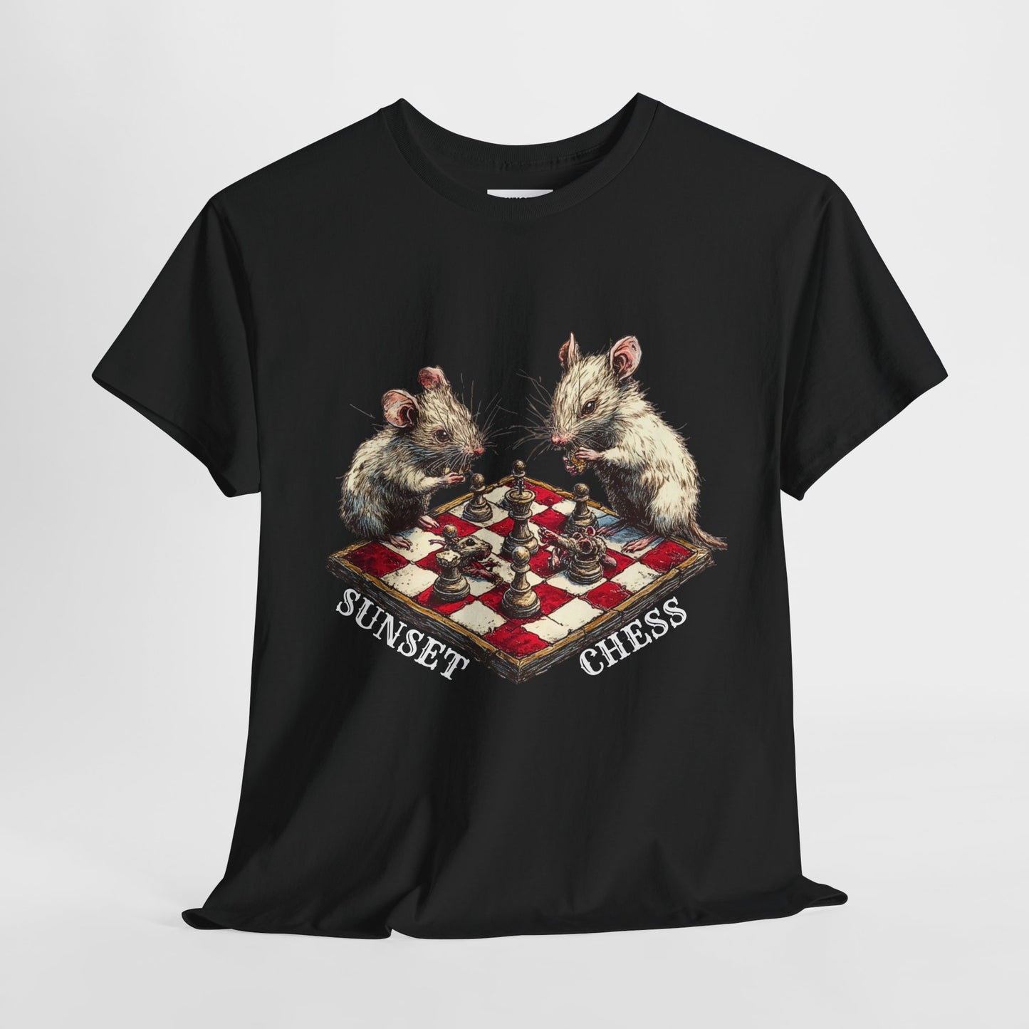 Copy of Rats Playing Chess - White Tee - Unisex Heavy Cotton Tee