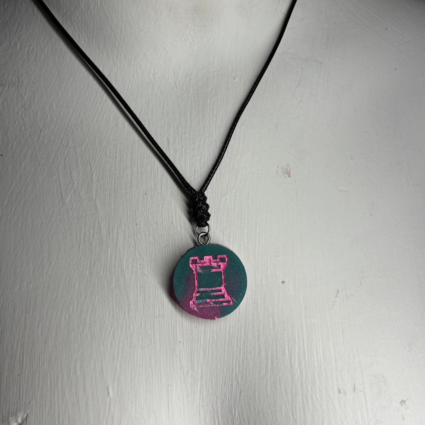 Cotton Candy Rook - Handmade Resin Chess Necklace