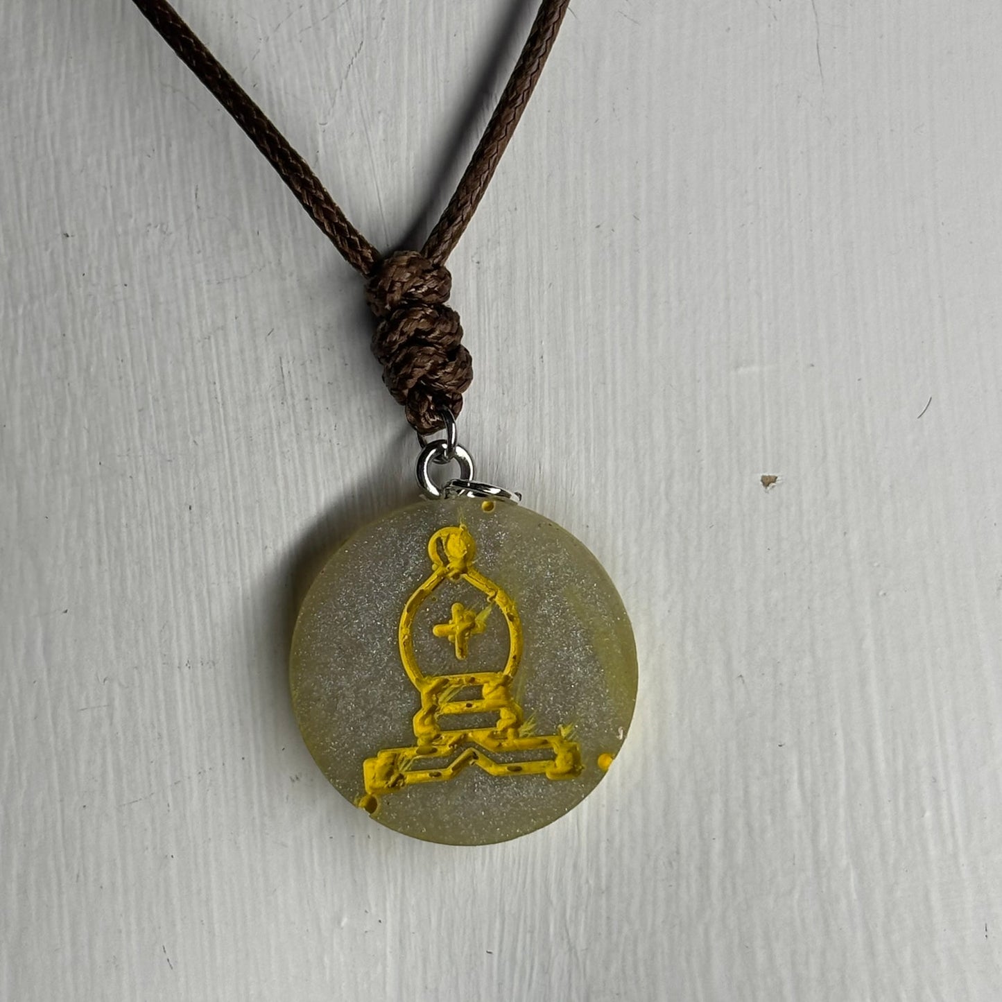 Cream Brown Bishop - Handmade Resin Chess Necklace