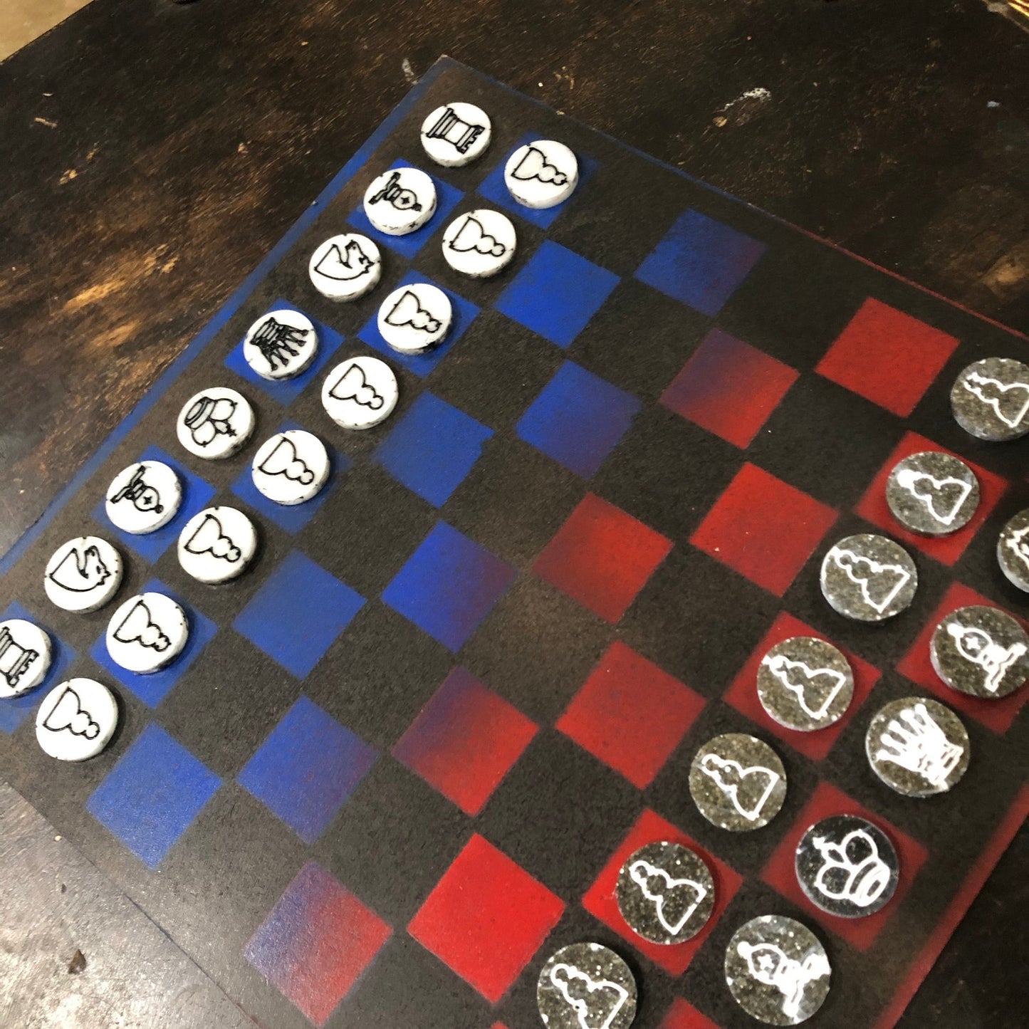 Stealth Blue & Red - Painted Chess Set