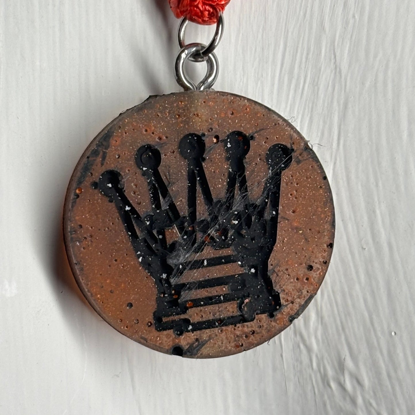 Tattered Orange Queen - Handmade Resin Chess Necklace