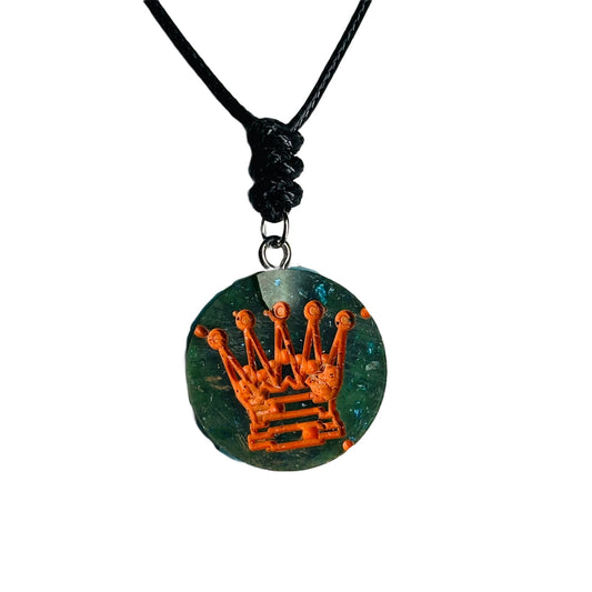 Green Crystal Orange Queen - Handmade Resin Chess Necklace