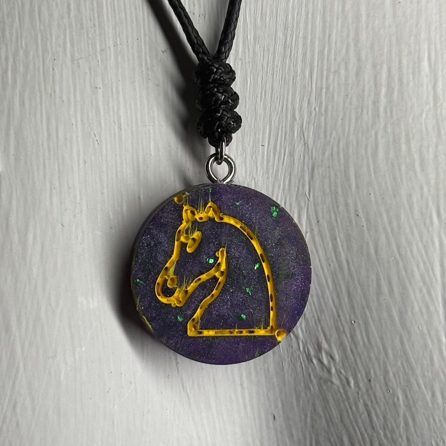 Purple & Yellow Knight - Handmade Resin Chess Necklace