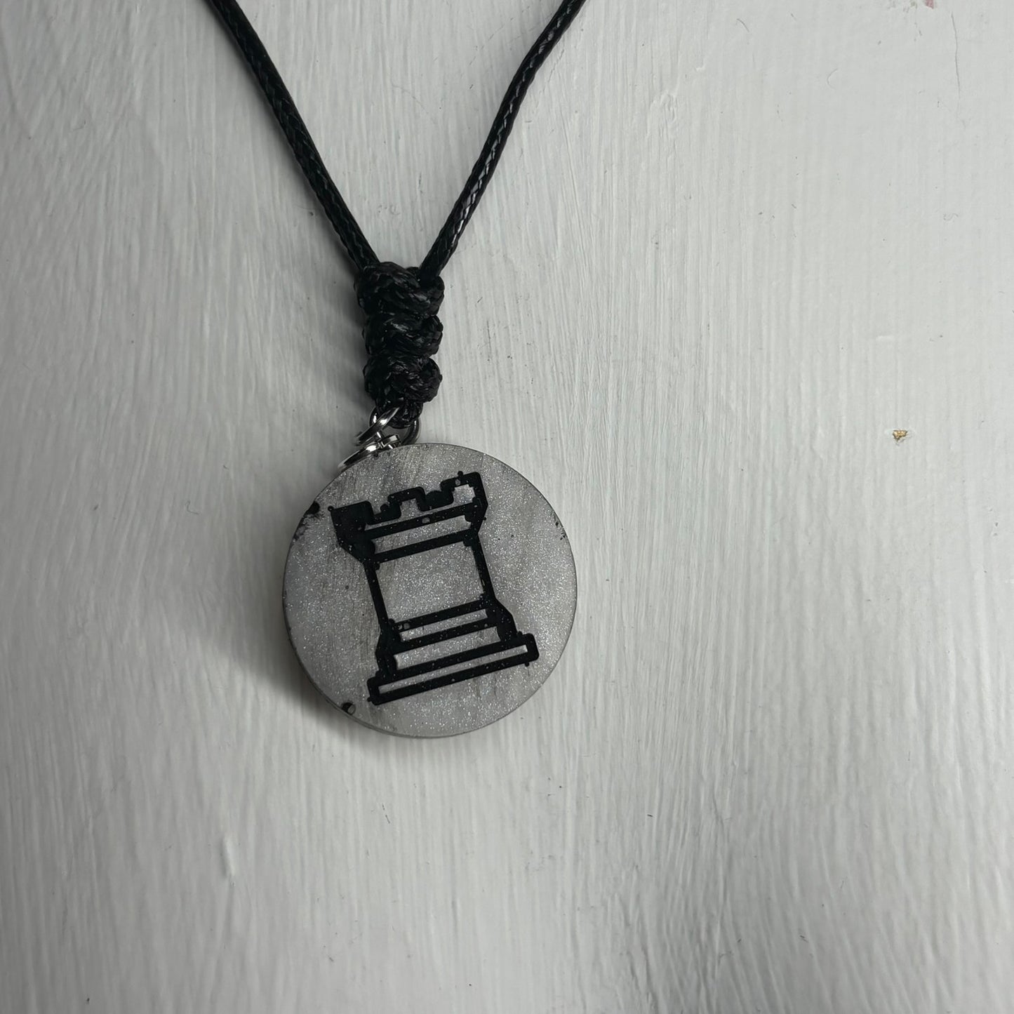 Gray Silver Rook - Handmade Resin Chess Necklace