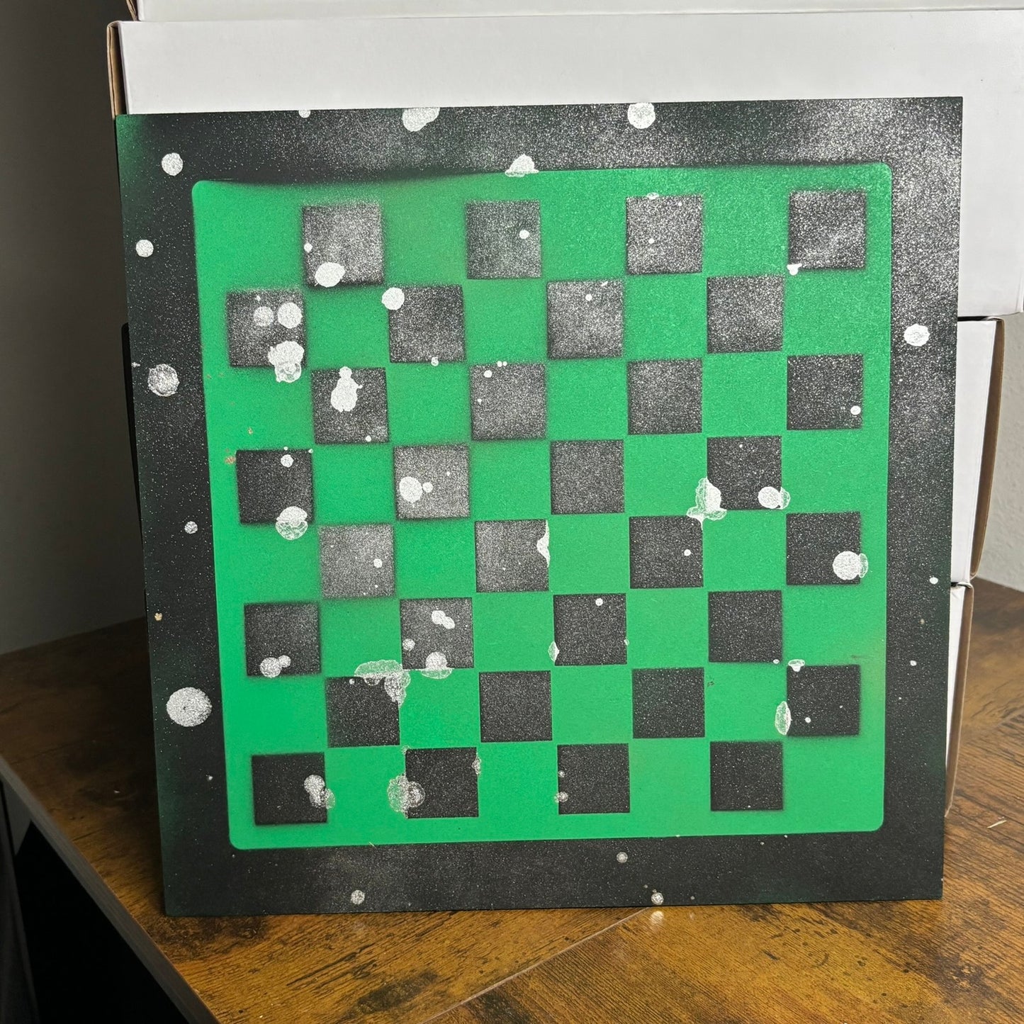 Chrome Green & Black - Painted Chess Board
