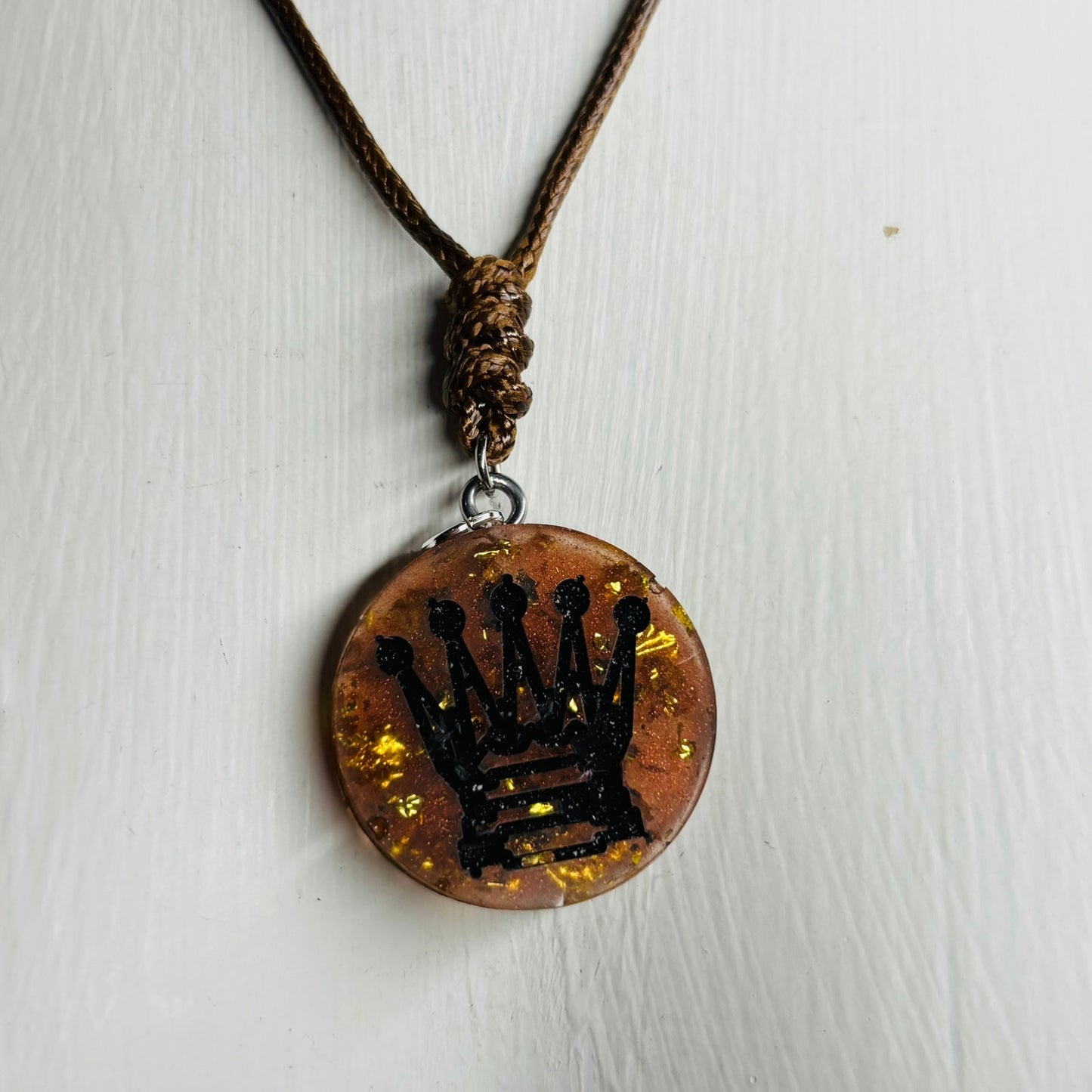 Dark Amber Queen - Handmade Resin Chess Necklace