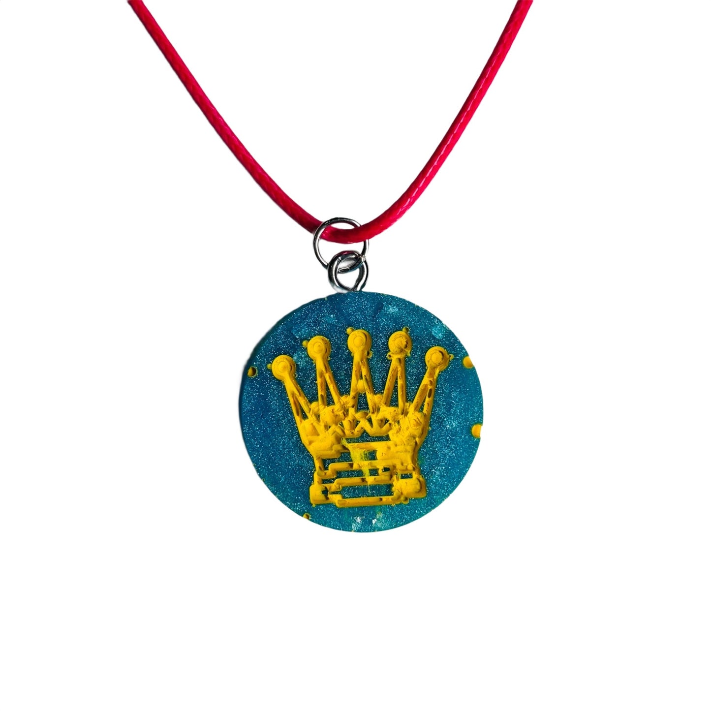 Blue/Yellow Queen - Handmade Resin Chess Necklace