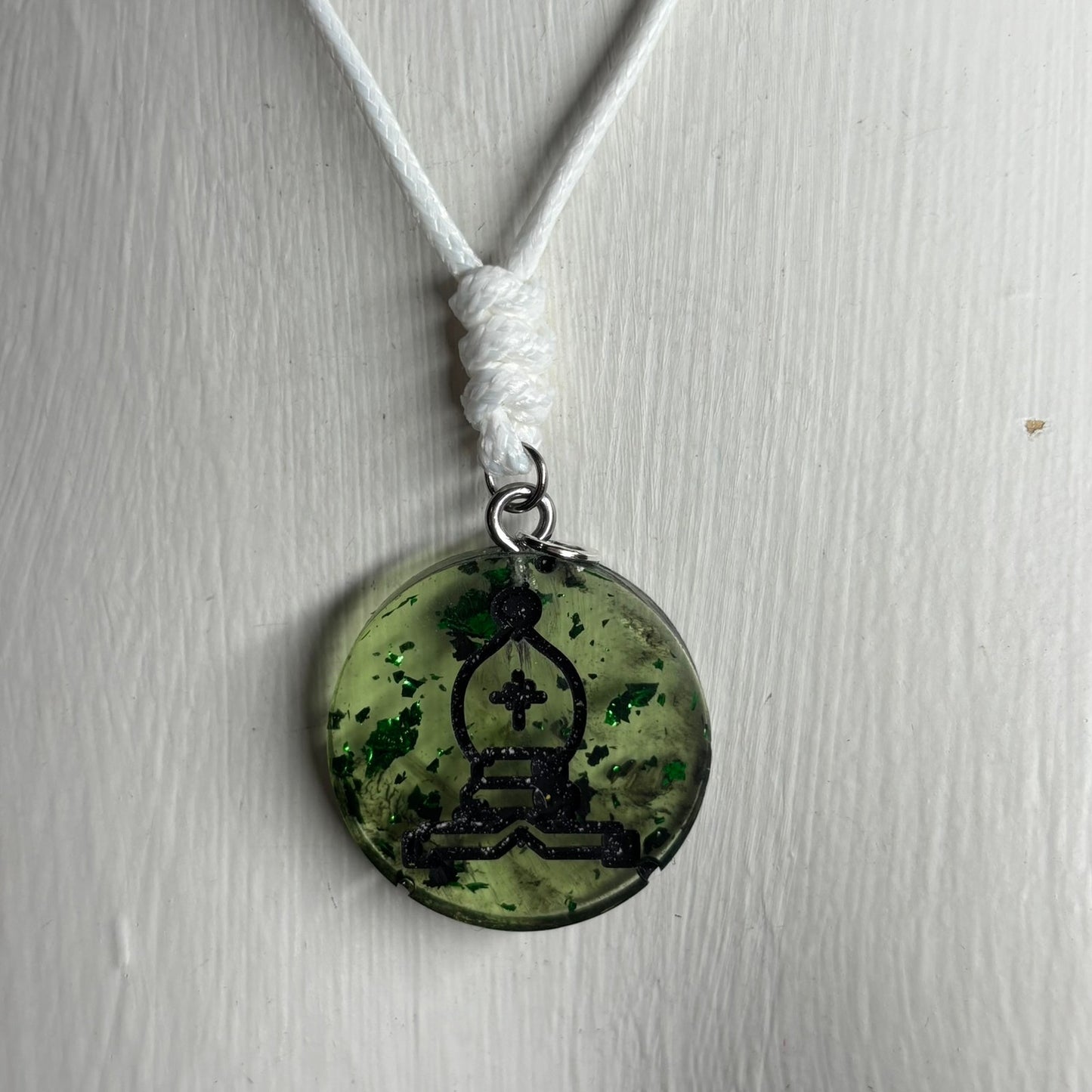 Green Crystal Bishop - Handmade Resin Chess Necklace