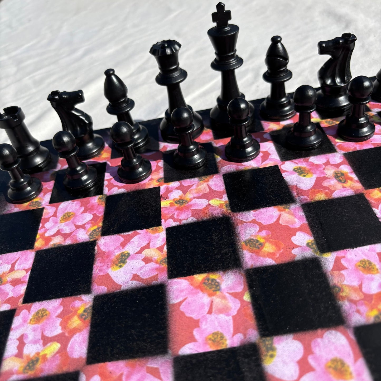 Pink Flowers - Scrapbook Chess Set