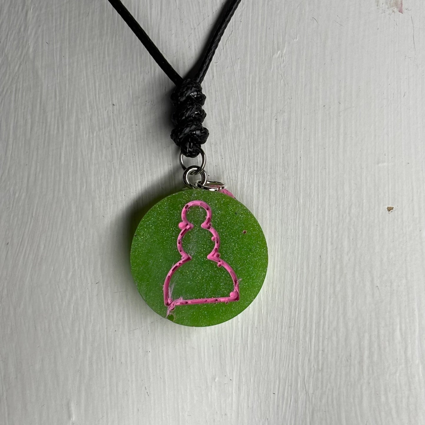 Green Pink Pawn - Handmade Resin Chess Necklace