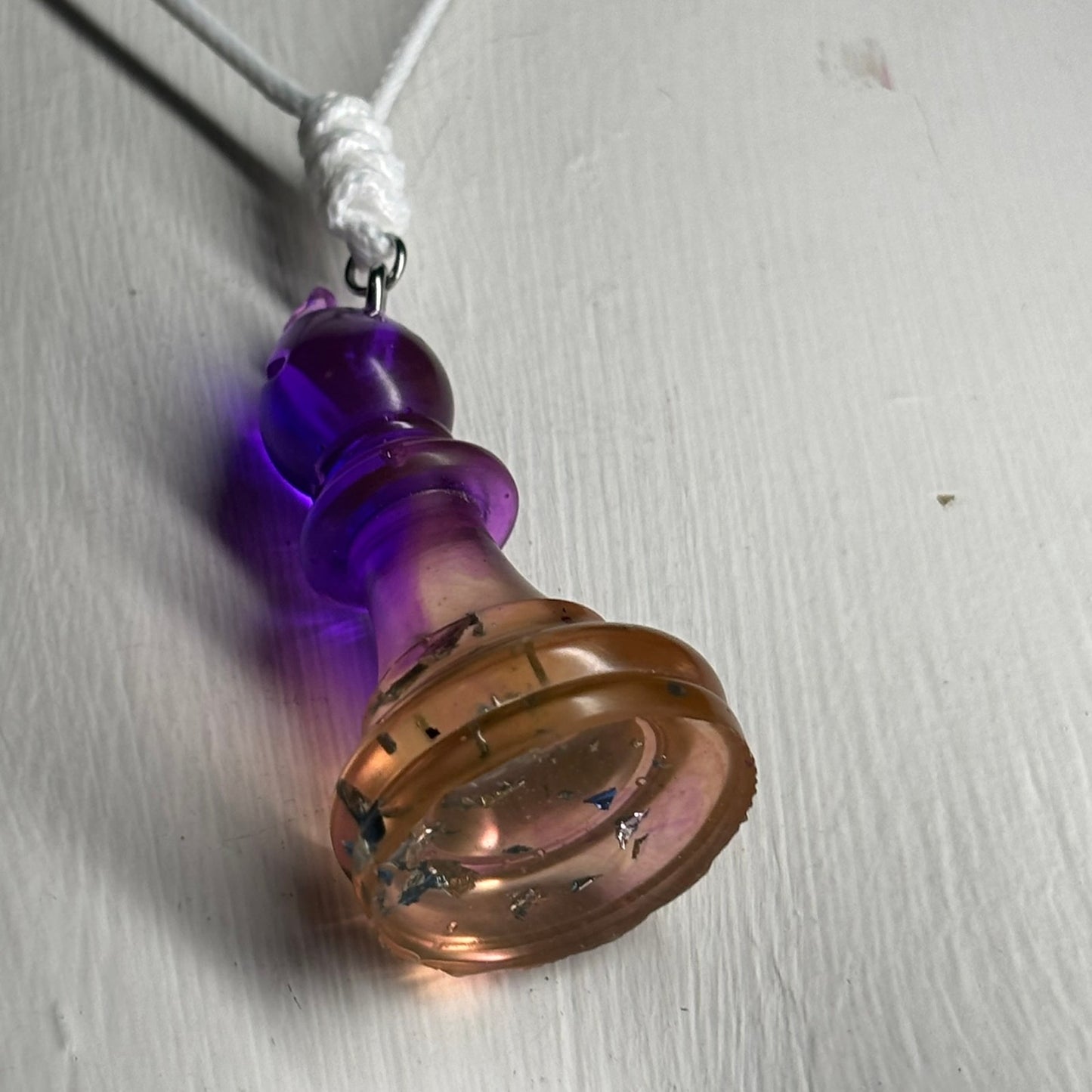 Vintage Void Purple Bishop - Handmade Resin Chess Necklace