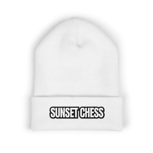Sunset Chess Drip- White Beanie