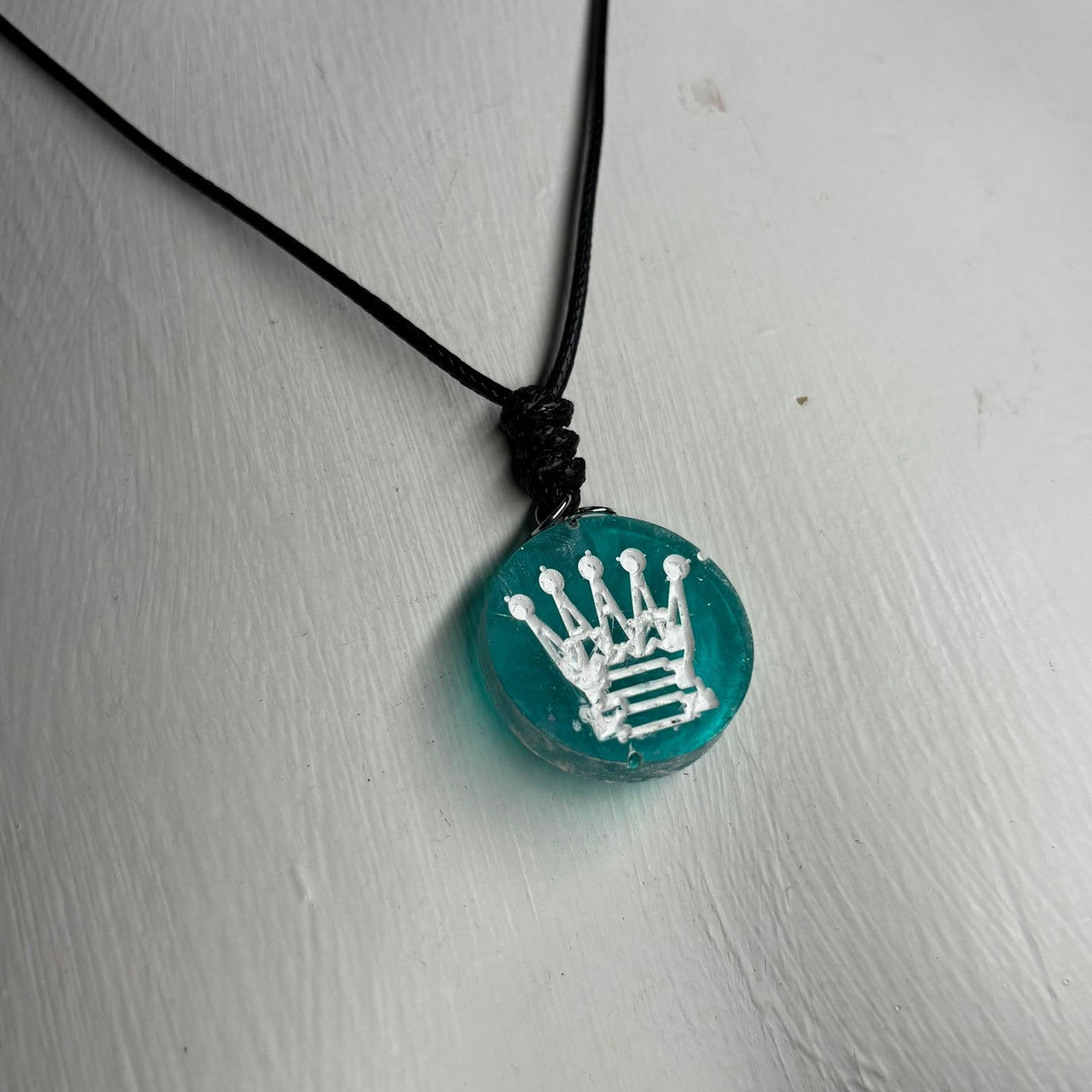 Aqua Green Queen - Handmade Resin Chess Necklace