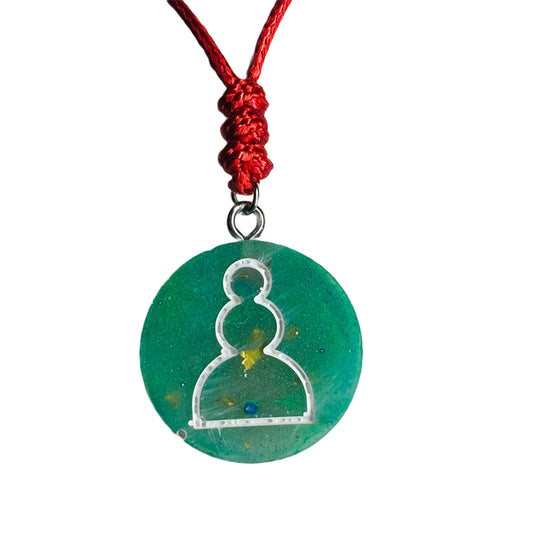 Simple Green Pawn - Handmade Resin Chess Necklace