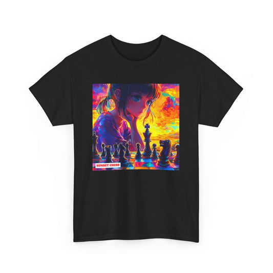 Sunset Anime Girl - Black Chess T Shirt
