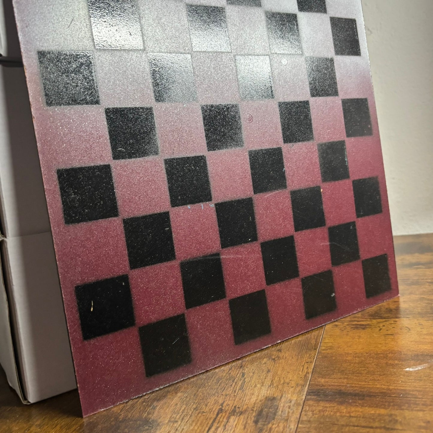 Burgundy Red & White - Painted Chess Board